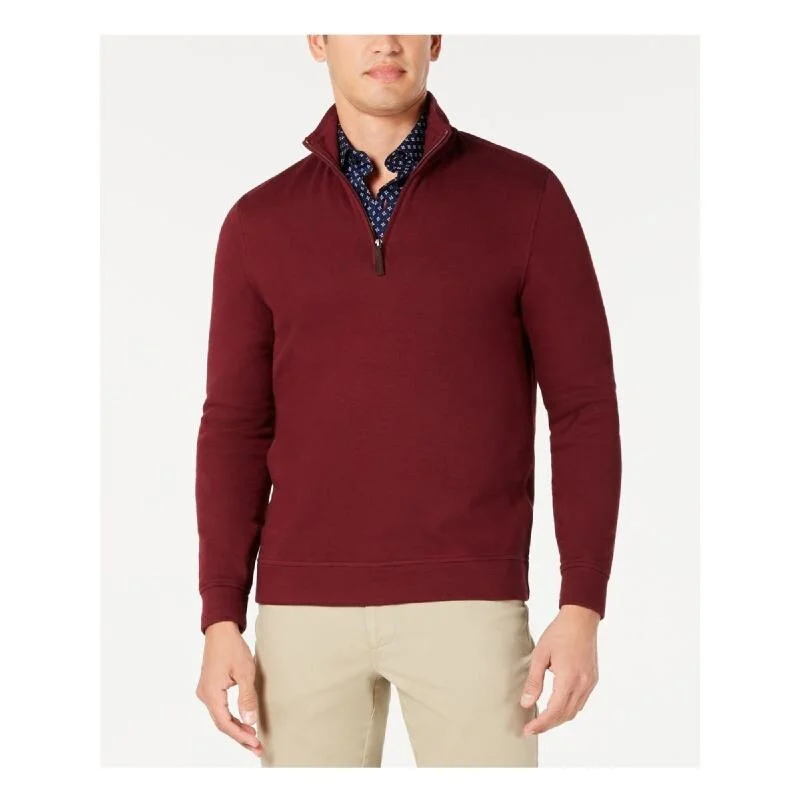 men's cashmere sweater for formal occasions-Tasso Elba Men's 1/4-Zip Sweater Wine Size Small