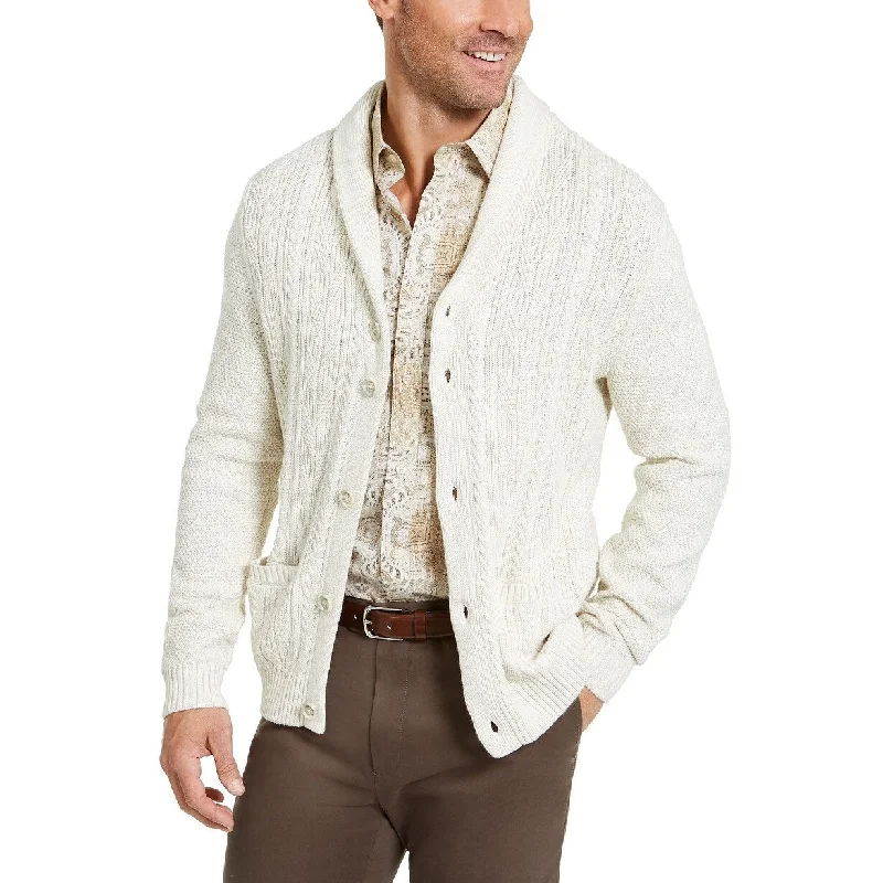 comfortable wool sweater for everyday wear-Tasso Elba Men's Chunky Shawl Cardigan Sweater Lt Beige Size Large