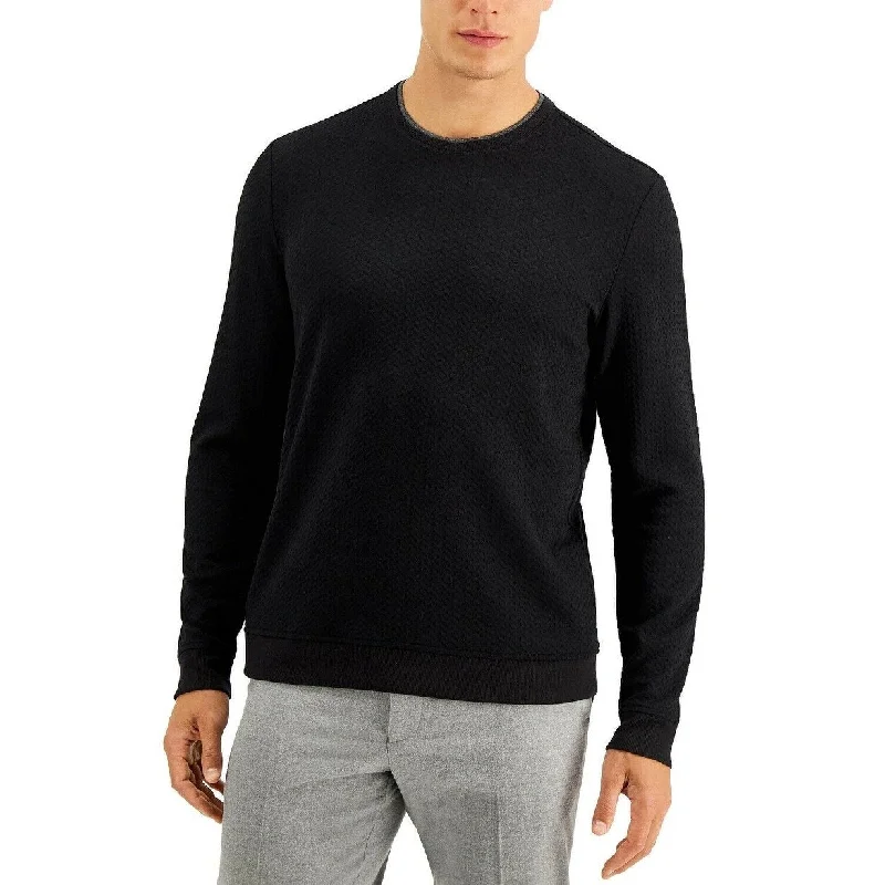 oversized wool sweater for stylish comfort-Tasso Elba Men's Crossover Sweater Black Size Small