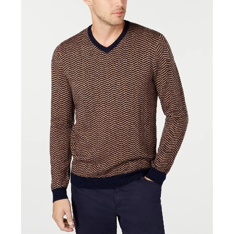 timeless cashmere sweater for winter chic-Tasso Elba Men's Merino Wool Blend Herringbone Sweater Beige Size XL - X-Large