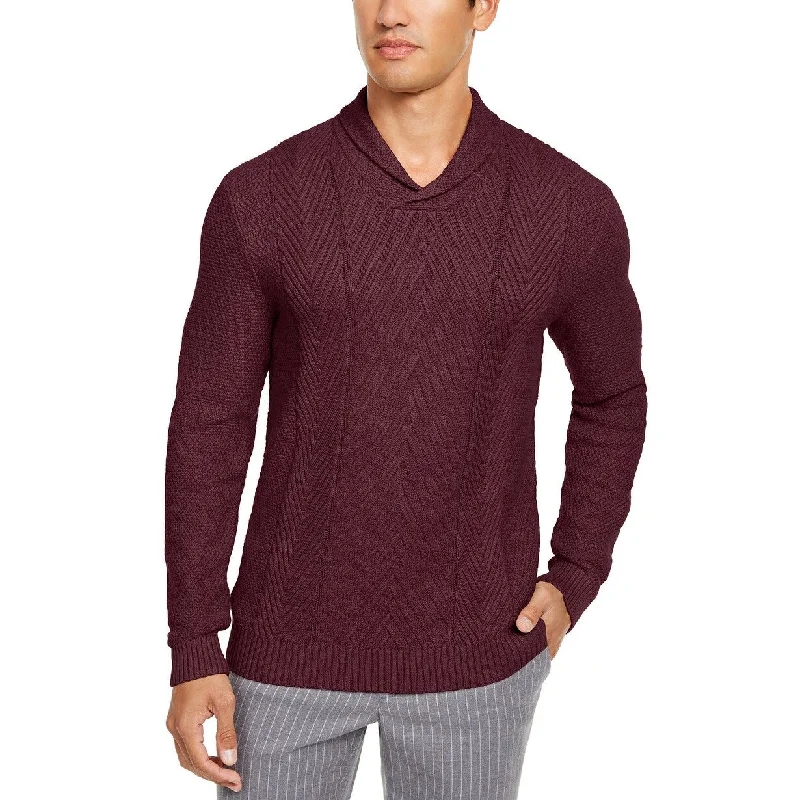 cozy wool sweater for winter mornings-Tasso Elba Men's Textured Sweater Dark Red Size Small