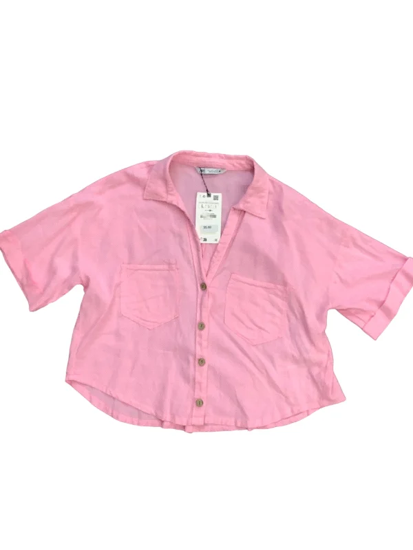 short sleeve t-shirt with geometric print -Top Short Sleeve Basic By Zara In Pink, Size: L