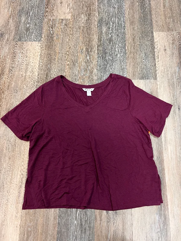 trendy loose fit short sleeve shirt -Top Short Sleeve By Athleta In Purple , Size: Xl