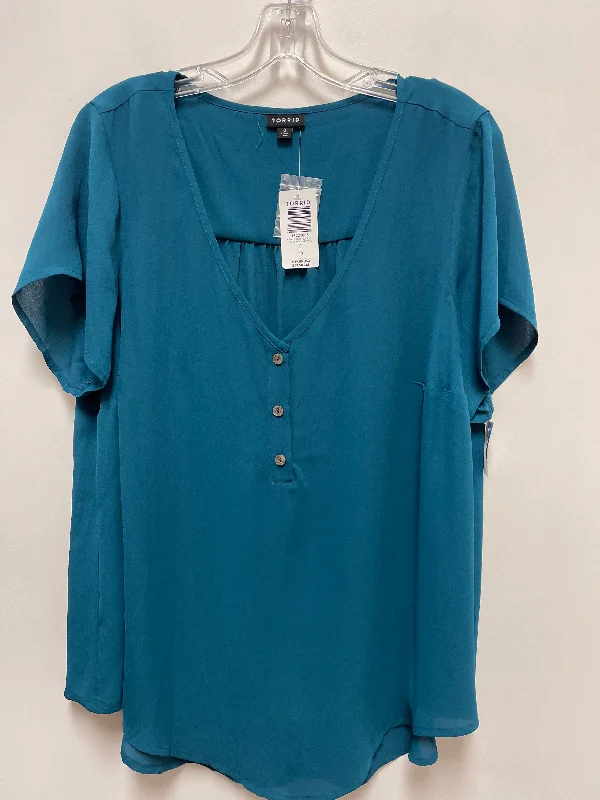 short sleeve printed shirt for men -Top Short Sleeve By Torrid In Teal, Size: L