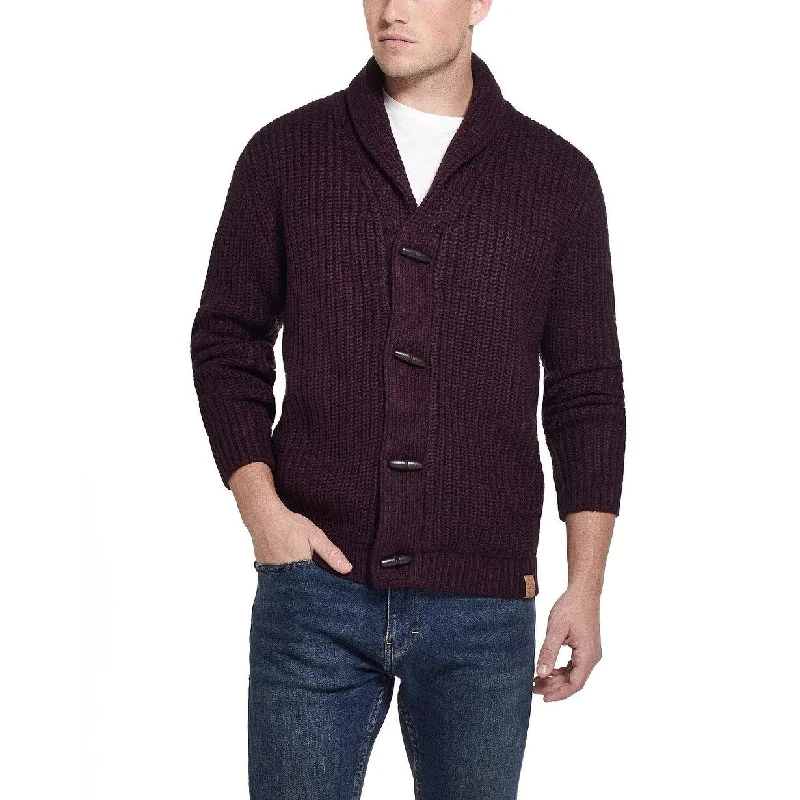 trendy knit sweater for winter warmth-Weatherproof Vintage-Inspired Men's Ribbed Cardigan With Toggles Dark Red Size 3XL