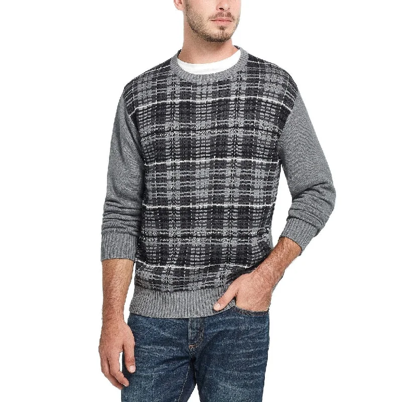 versatile wool sweater for any occasion-Weatherproof Vintage Men's Plaid Sweater Dark Gray Size Large - L