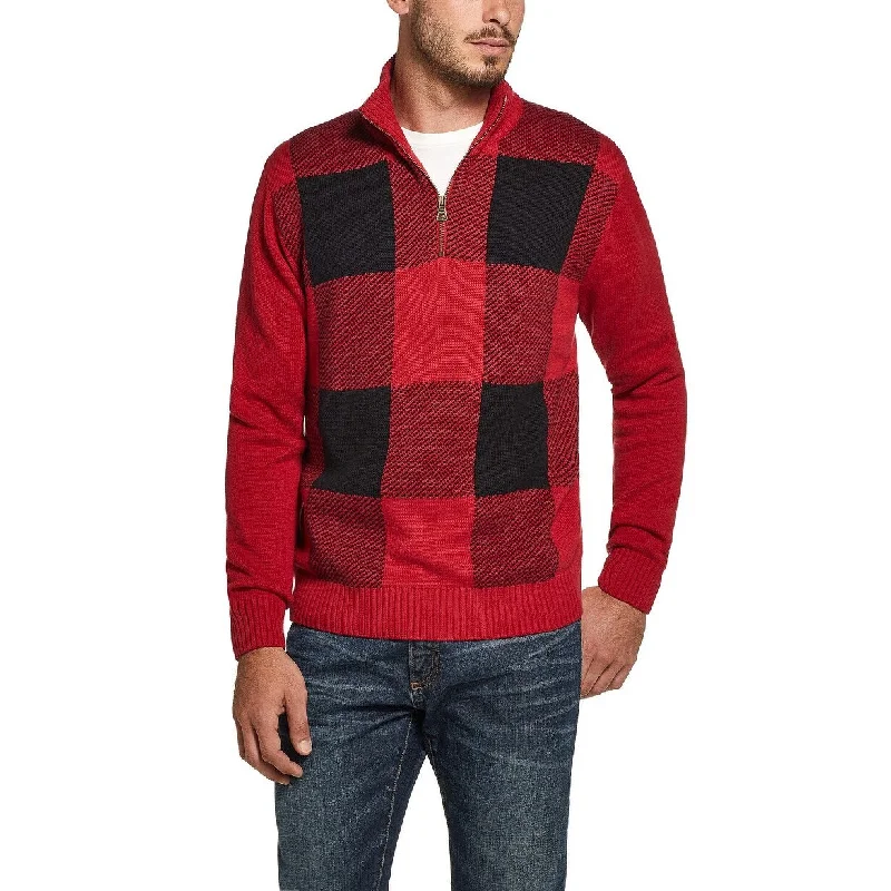 relaxed fit sweater for comfort and style-Weatherproof Vintage Men's Quarter-Zip Buffalo Sweater Red Size L