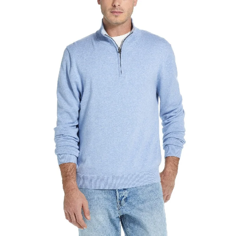 soft wool sweater for relaxed fit-Weatherproof Vintage Men's Quarter Zip Sweater Blue Size Medium