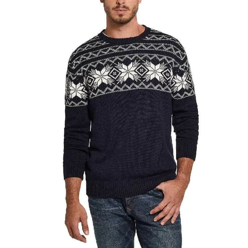 luxurious sweater for winter season-Weatherproof Vintage Men's Snowflake Pattern Sweater Navy Size Extra Large