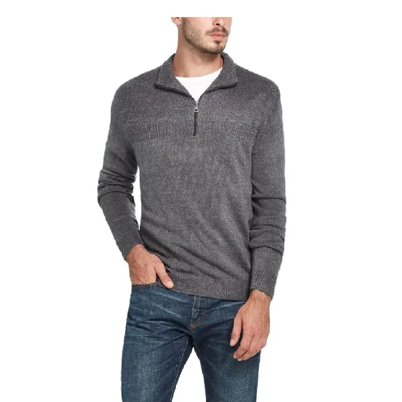 modern knit sweater for chic style-Weatherproof Vintage Men's Soft Touch Quarter-Zip Sweater Gray Size Small