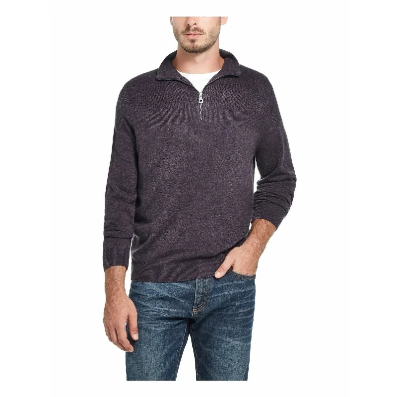 chunky sweater for fall style-Weatherproof Vintage Men's Soft Touch Quarter-Zip Sweater Gray Size XX-Large