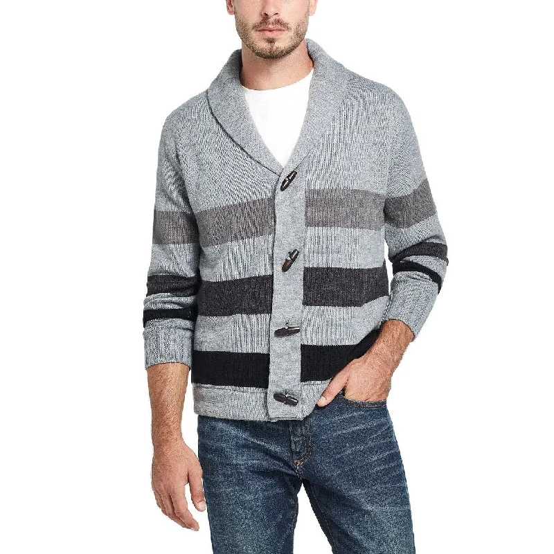 stylish sweater for every occasion-Weatherproof Vintage Men's Stripe Toggle Shawl Collar Sweater Gray Size X-Large