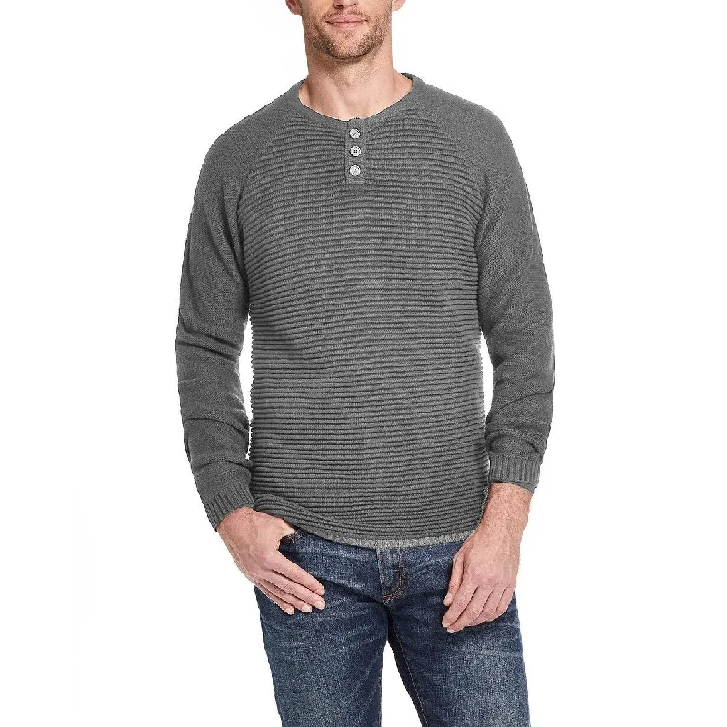 long sleeve knit sweater for casual wear-Weatherproof Vintage Men's Textured Long Sleeve Henley Sweater Dark Gray Size Large