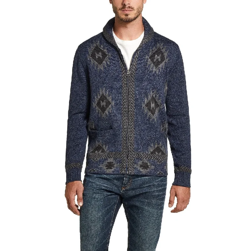 warm wool sweater for outdoor use-Weatherproof Vintage Men's Western Pattern Full-Zip Sweater Blue Size 2 Extra Large