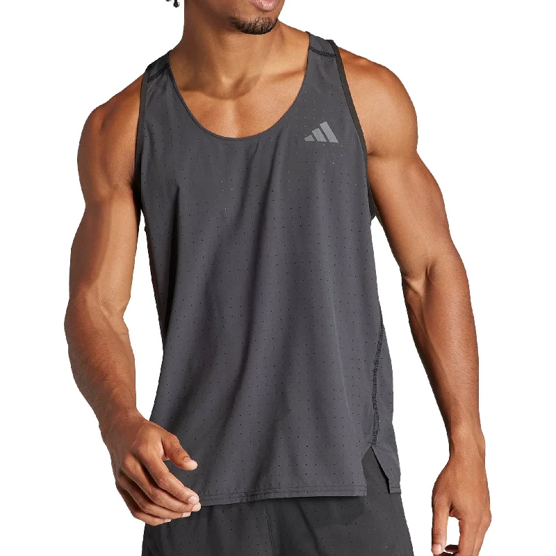 casual short sleeve shirt for business casual -adidas Adizero Mens Running Vest - Black