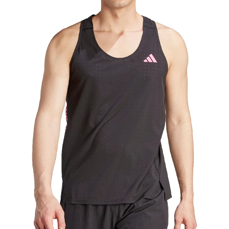 trendy loose fit short sleeve shirt -adidas Adizero Mens Running Vest - Black