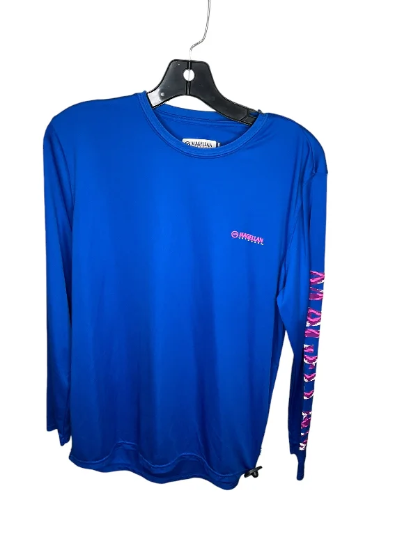 fitted short sleeve top for women -Athletic Top Long Sleeve Crewneck By Magellan In Blue, Size: L