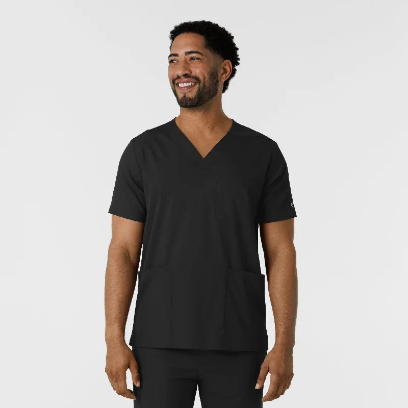 trendy short sleeve graphic t-shirt -Boundless Men's Multi Pocket V-Neck Scrub Top - Black