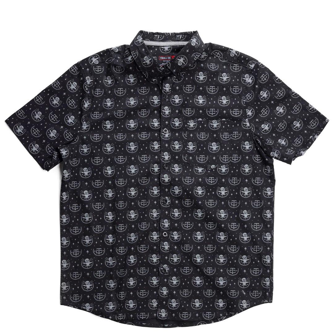 trendy short sleeve shirt for kids -Bowen Button Down - Black & Grey