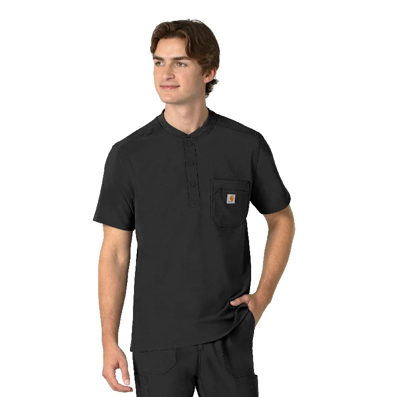 relaxed fit short sleeve shirt for men -Carhartt Force Cross-Flex Men's Henley Scrub Top - Black