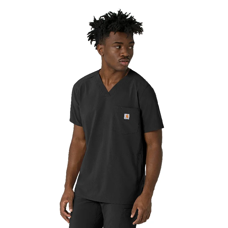 fitted short sleeve shirt for a tailored look -Carhartt Force Cross-Flex Men's V-Neck Scrub Top - Black