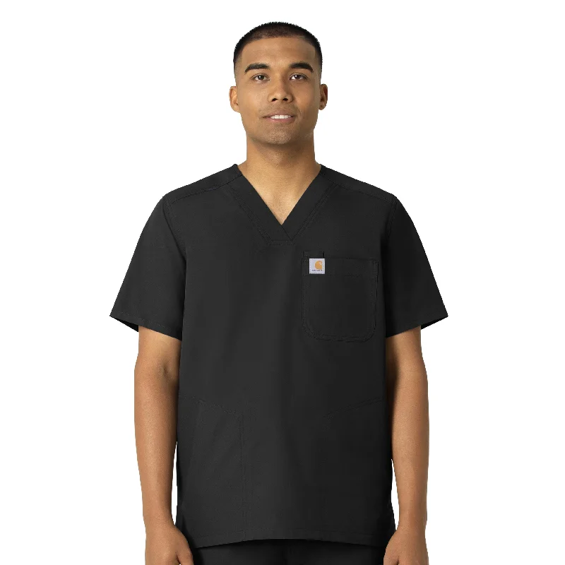 short sleeve t-shirt for casual Fridays -Carhartt Force Essentials Men's V-Neck Shirttail Scrub Top - Black