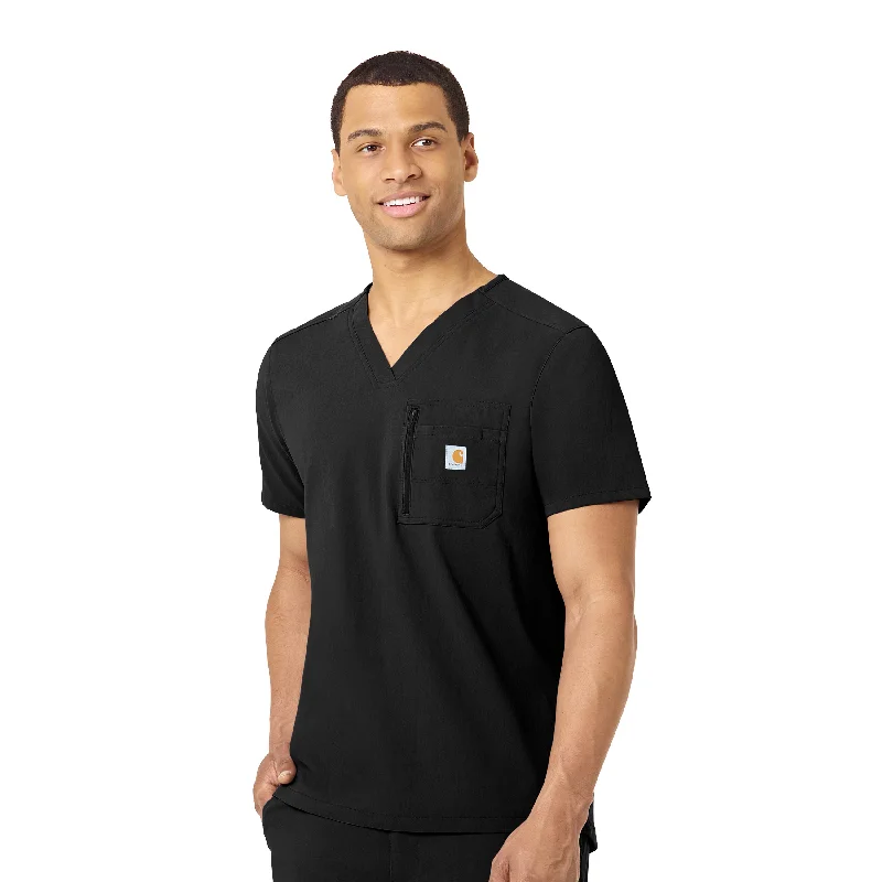 stylish short sleeve polo shirt for men -Carhartt Rugged Flex Peak Men's Tuck-In Scrub Top - Black