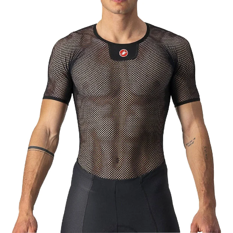 graphic print short sleeve t-shirt -Castelli Core Mesh 3 Short Sleeve Mens Cycling Base Layer - Black