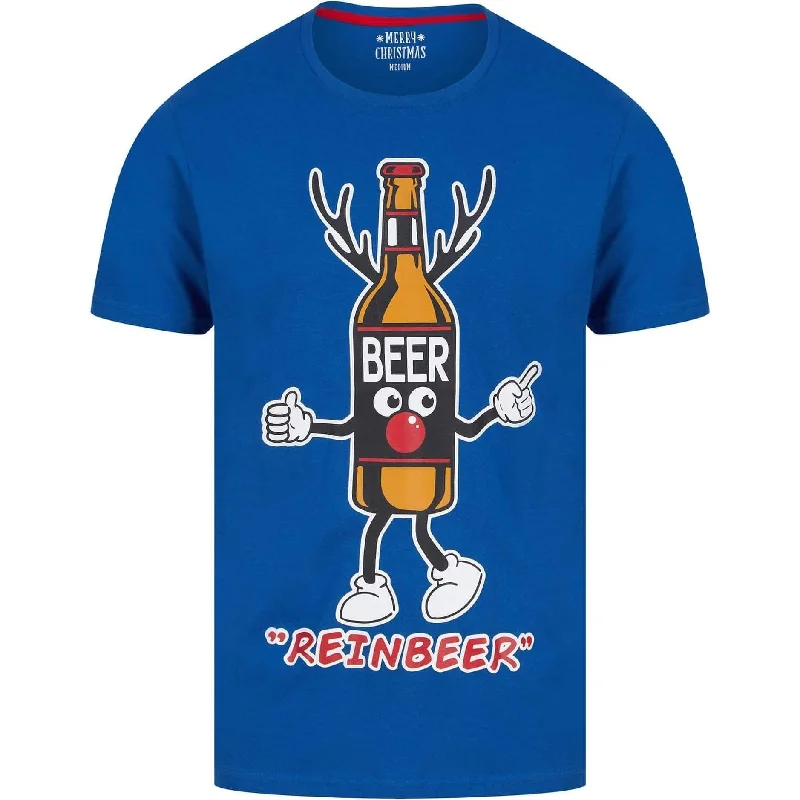 stylish short sleeve shirt for teens -Christmas Beer Bottle Mens Christmas Short Sleeve Top - Blue