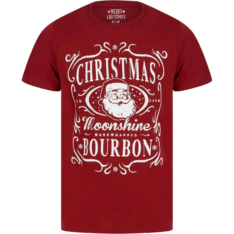 trendy short sleeve shirt for kids -Christmas Bourbon Mens Christmas Short Sleeve Top - Red