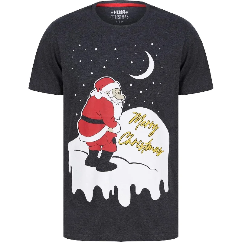 short sleeve t-shirt with funny quotes -Christmas Yellow Snow Mens Christmas Short Sleeve Top - Grey