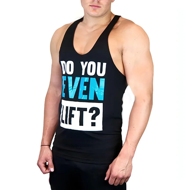 cool print short sleeve t-shirt for men -CoreX Fitness Do You Even Lift Stringer Mens Training Vest - Black