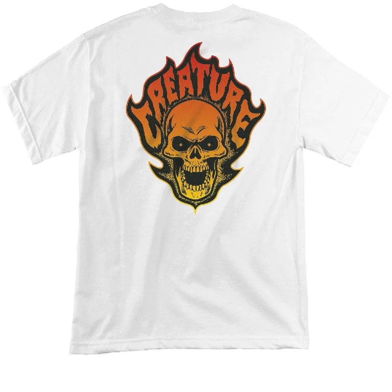 classic short sleeve t-shirt for men -Creature Bonehead Flame T-Shirt - White