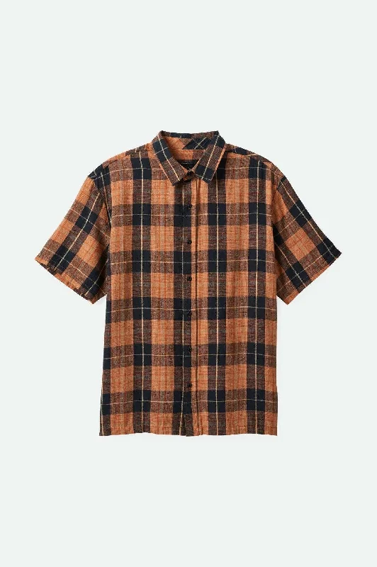 short sleeve tie-dye t-shirt -Cru Linen Blend Relaxed S/S Woven Shirt - Black/Rust Orange