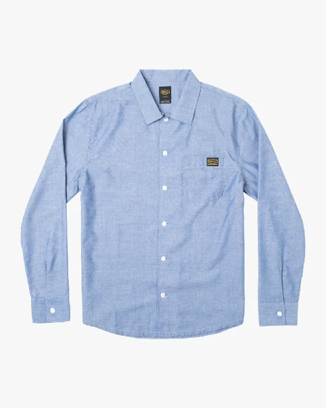 athletic short sleeve t-shirt -Dayshift Long Sleeve Shirt - Blue Chambray