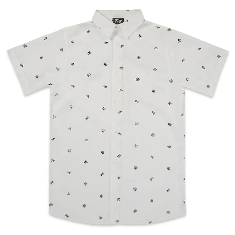 short sleeve cotton shirt for men -White Double-Double Button Up