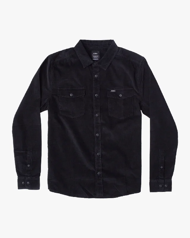 short sleeve cotton shirt for men -Freeman Corduroy Long Sleeve Shirt - Black