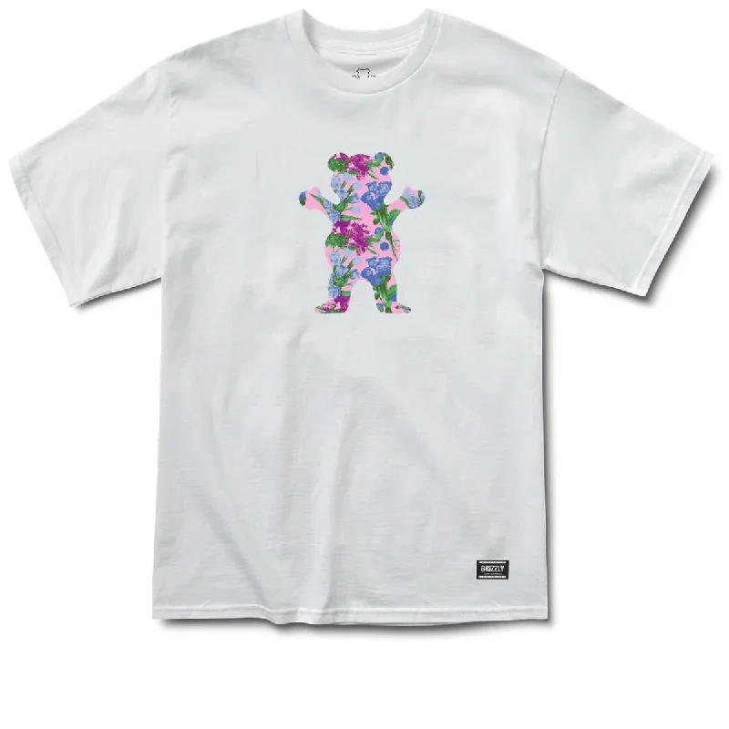 oversized short sleeve shirt for men -Grizzly Give Em Flowers T-Shirt - White