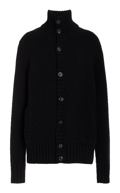 short sleeve hoodie t-shirt -Jacobo Knit Turtleneck Cardigan in Black Cashmere