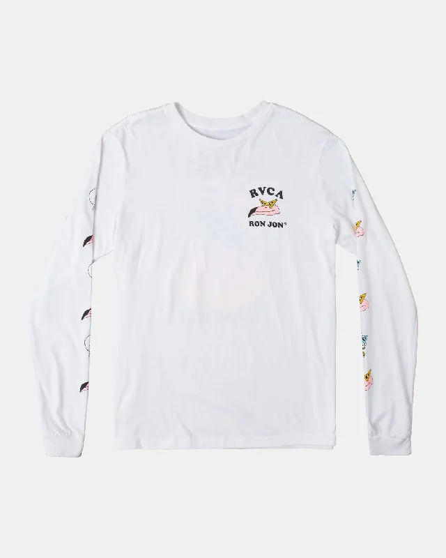 casual short sleeve shirt for activewear -Luke P Flamingo Float Long Sleeve Tee - White