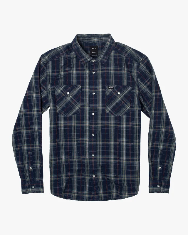 classic short sleeve button-down shirt -Neps Plaid Long Sleeve Shirt - Moody Blue