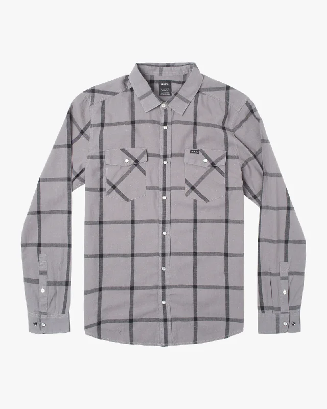 short sleeve top for summer evenings -Neps Plaid Long Sleeve Shirt - Smoke