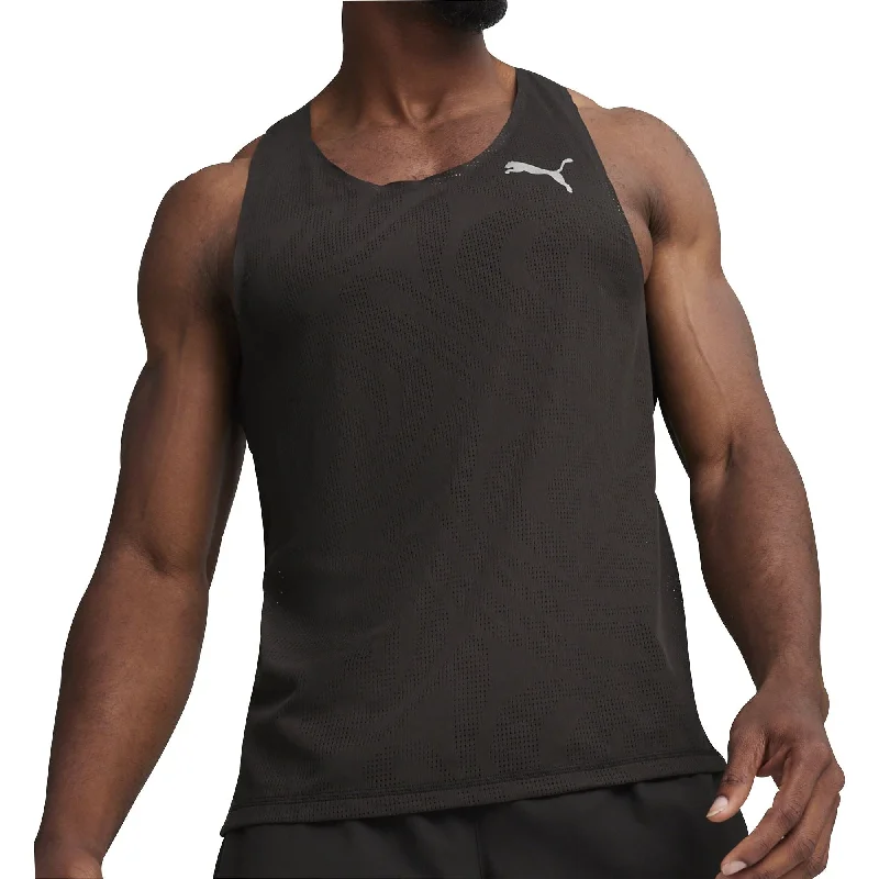 stylish short sleeve shirt for travel -Puma Run Ultraspun Mens Running Vest - Black