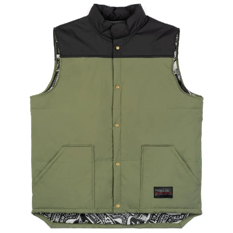 oversized short sleeve shirt for men -Redford Vest: Black + Military Green