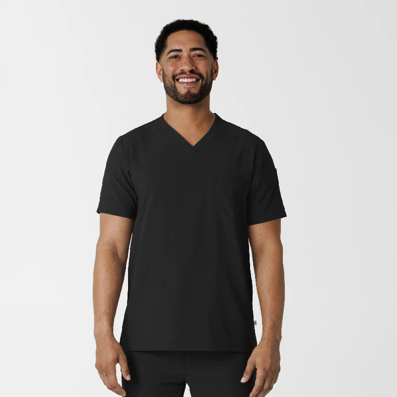 comfortable fit short sleeve workout t-shirt -RENEW Men's V-Neck 5 Pocket Scrub Top - Black