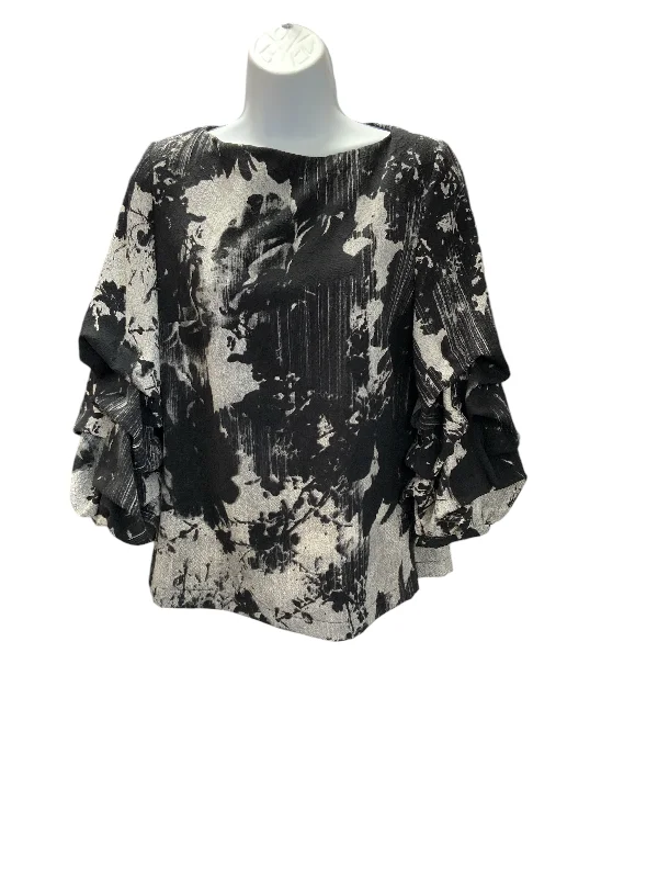 printed short sleeve shirt for casual outings -ALBERTO MAKALI BLACK AND SILVER TOP L