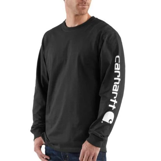 cool short sleeve t-shirt designs -K231 - Loose fit heavyweight long-sleeve logo sleeve graphic t-shirt - Black/White