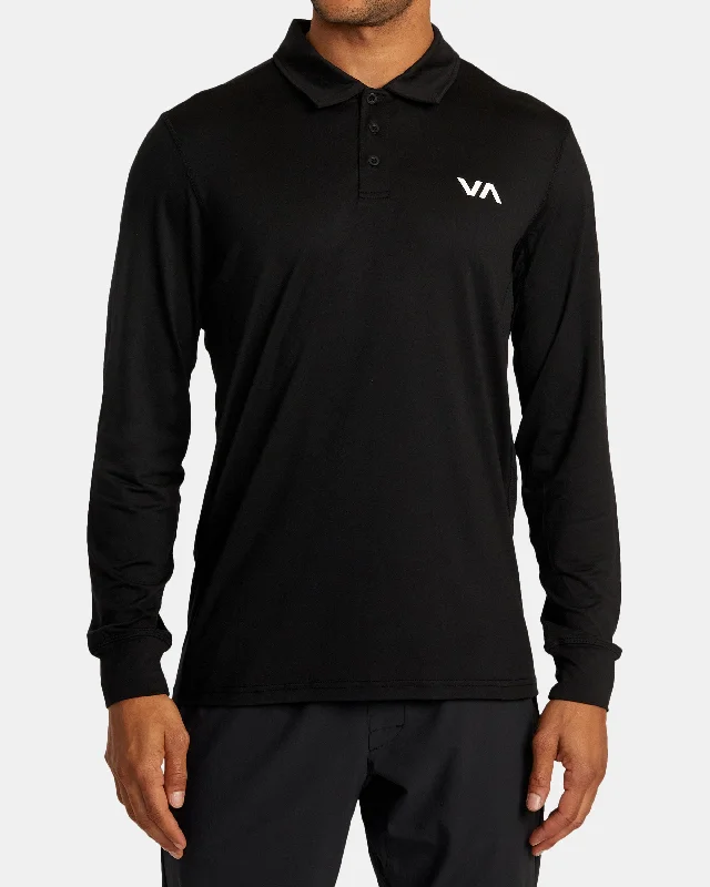 summer short sleeve workout shirt -Sport Vent Long Sleeve Polo Tee - Black