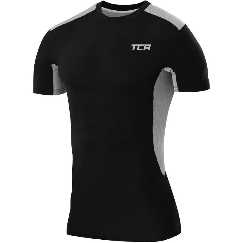 short sleeve t-shirt for yoga -TCA FX Laser Mens Short Sleeve Compression Top - Black