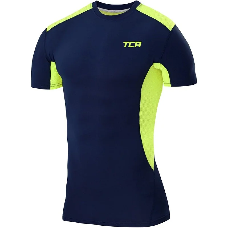 slim cut short sleeve shirt -TCA FX Laser Mens Short Sleeve Compression Top - Navy